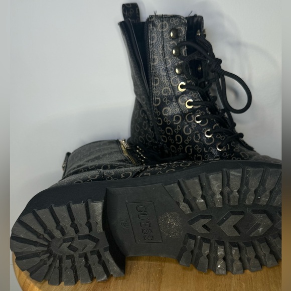 GUESS Combat Boots | Leather | Black and Gold 7.5 - Picture 6 of 7